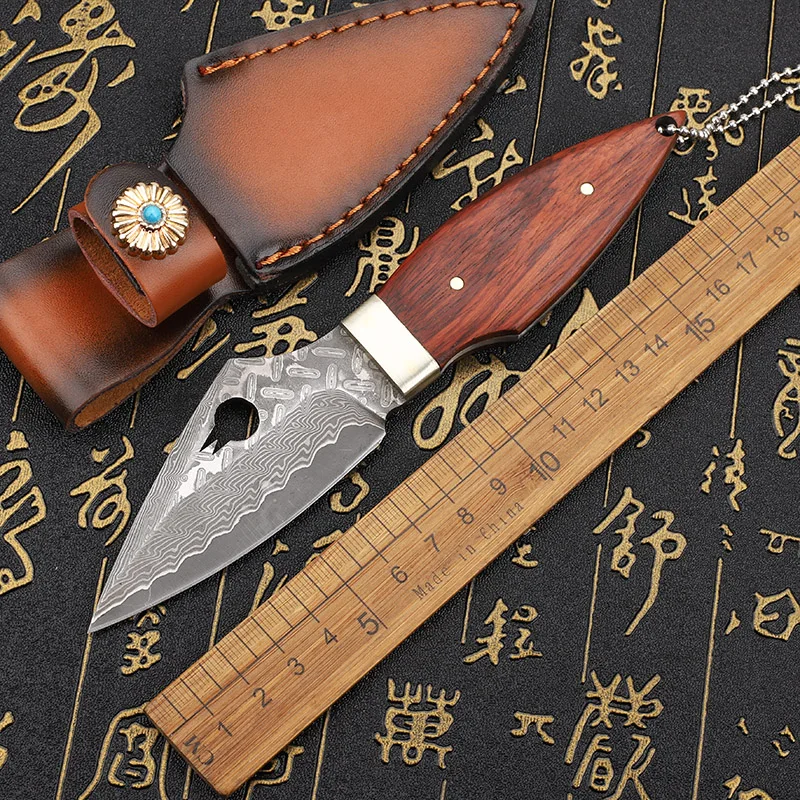 

Damascus steel blade, sandalwood handle, fixed knife, outdoor self-defense, camping, cutting, survival, portable tool knife