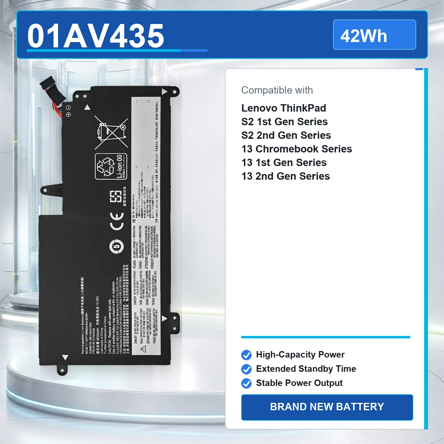 01AV435 42Wh 13.05V Laptop Battery For Lenovo ThinkPad 13 Chromebook Series 2017 2018 1st 2nd Gen 01AV436 01AV437