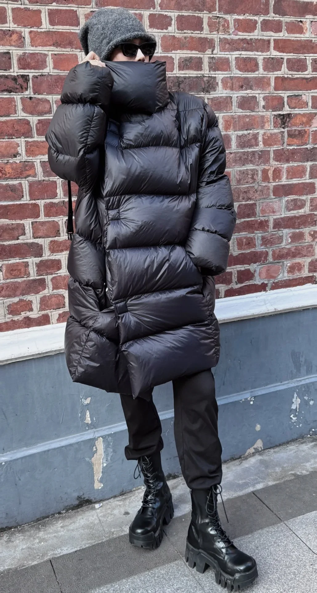 Owens Down Jacket Streetwear Oversized Bib Rick Jacket High Street Long Black Coat Fashion Goose Down Coat Punk RO Overcoat