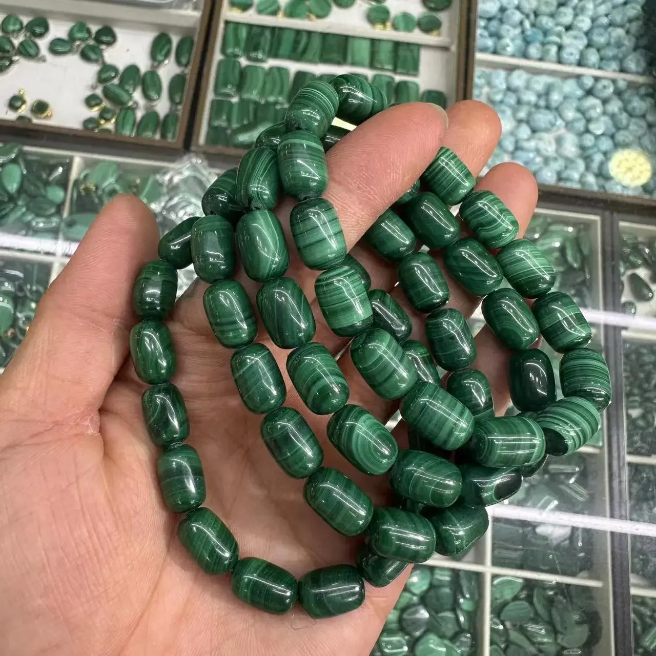 AAA Genuine Natural Green Malachite Chrysocolla Bracelet 8*11.5mm Women Men Healing Stone Stretch Rectangle Beads Crystal AAAAA