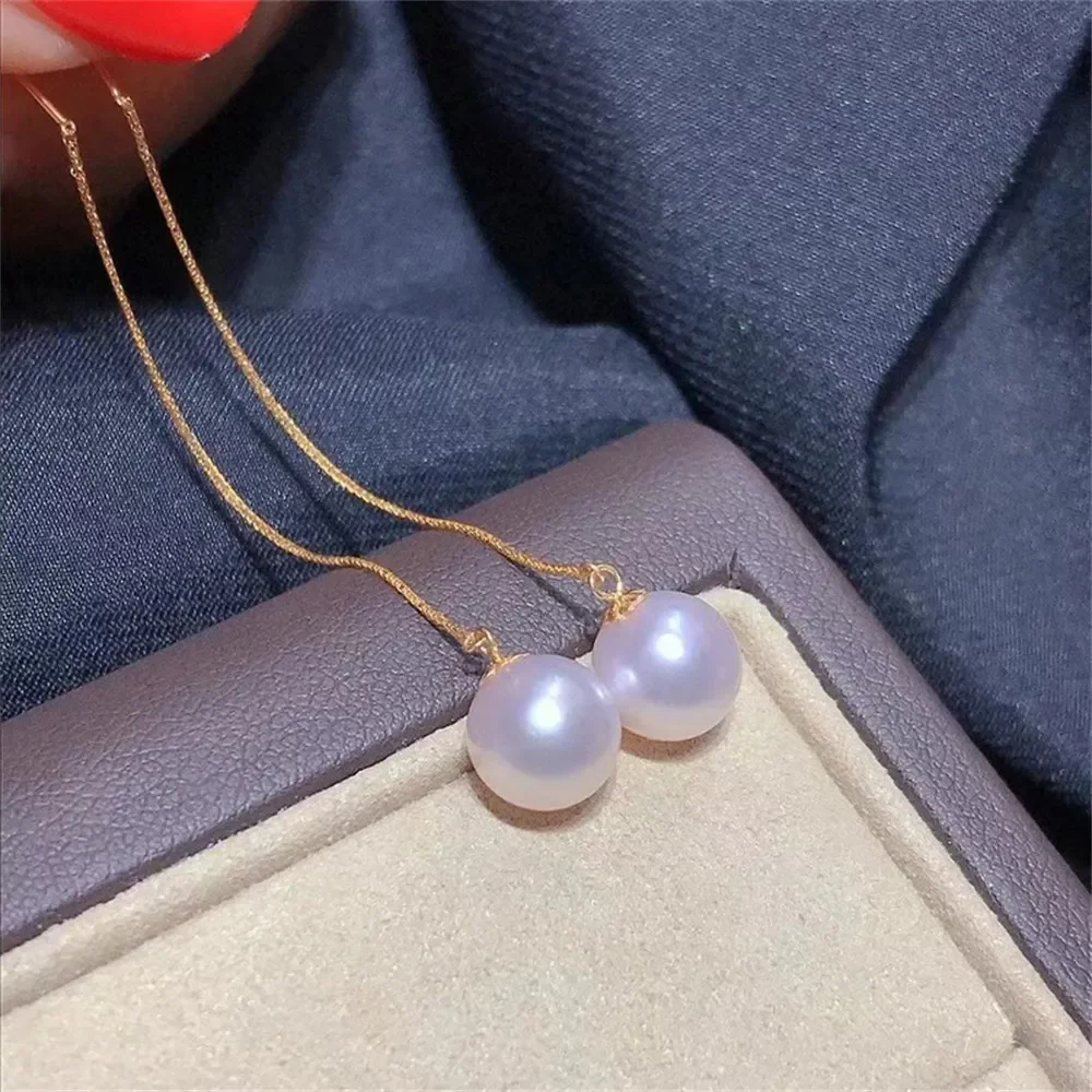 

DIY Pearl Accessories G18K Gold Earring Empty Holder Fashionable Gold Ear Line Earring Holder Fit7-12mm Round Beads G223