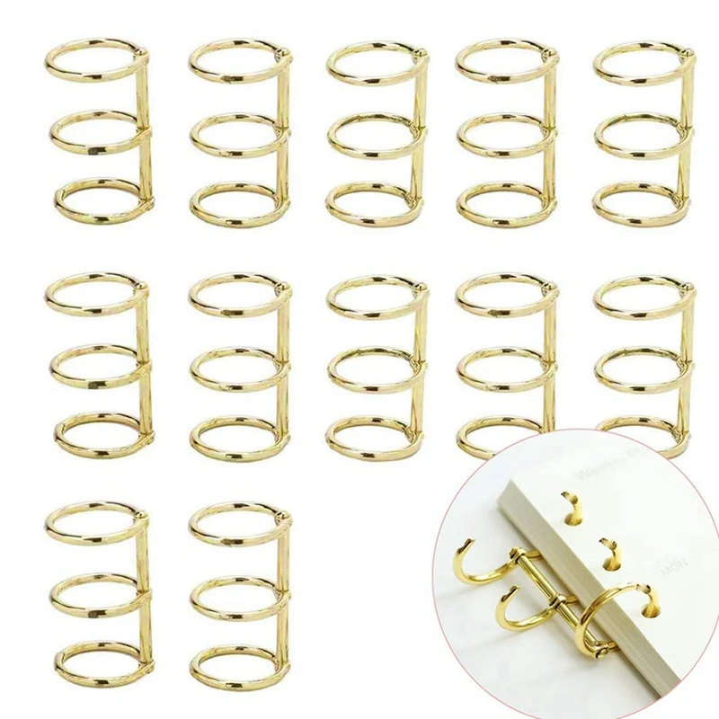 24 Pcs 3 Ring Book Rings Leaf Binders Office Book Rings Snap Split Hinged 20Mm Inner Diameter Book Ring Gold