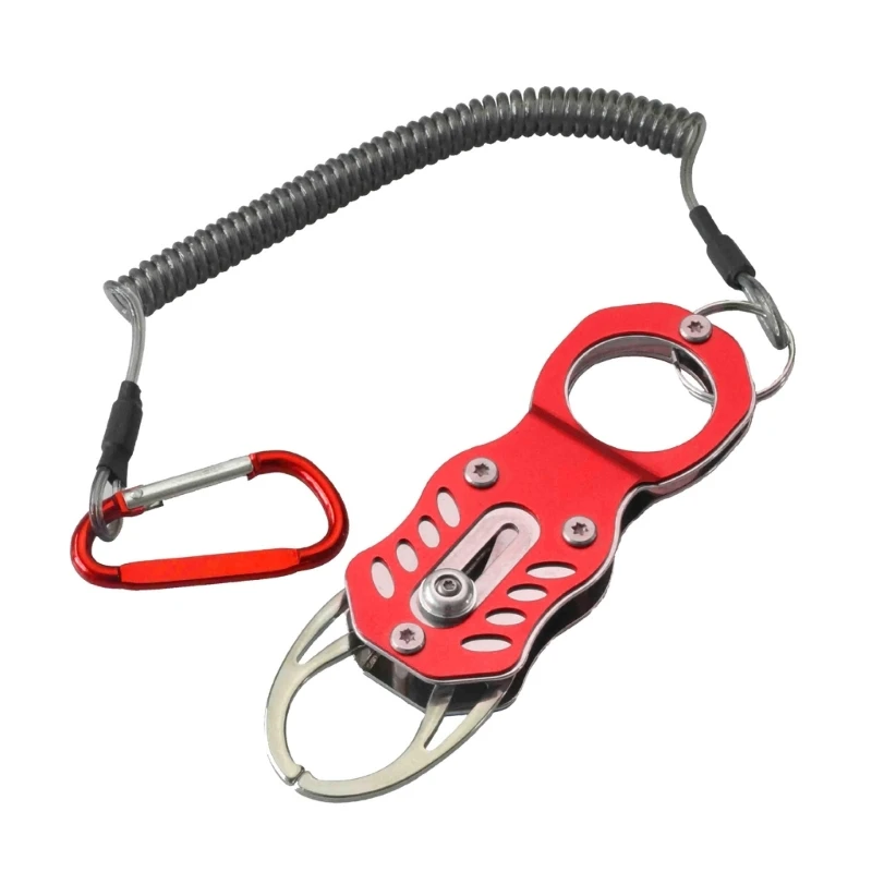 Stainless Fish Mouth Grabber with Coiled Lanyard Fishing Plier Fish Holder Fish Lip Fishing Accessories