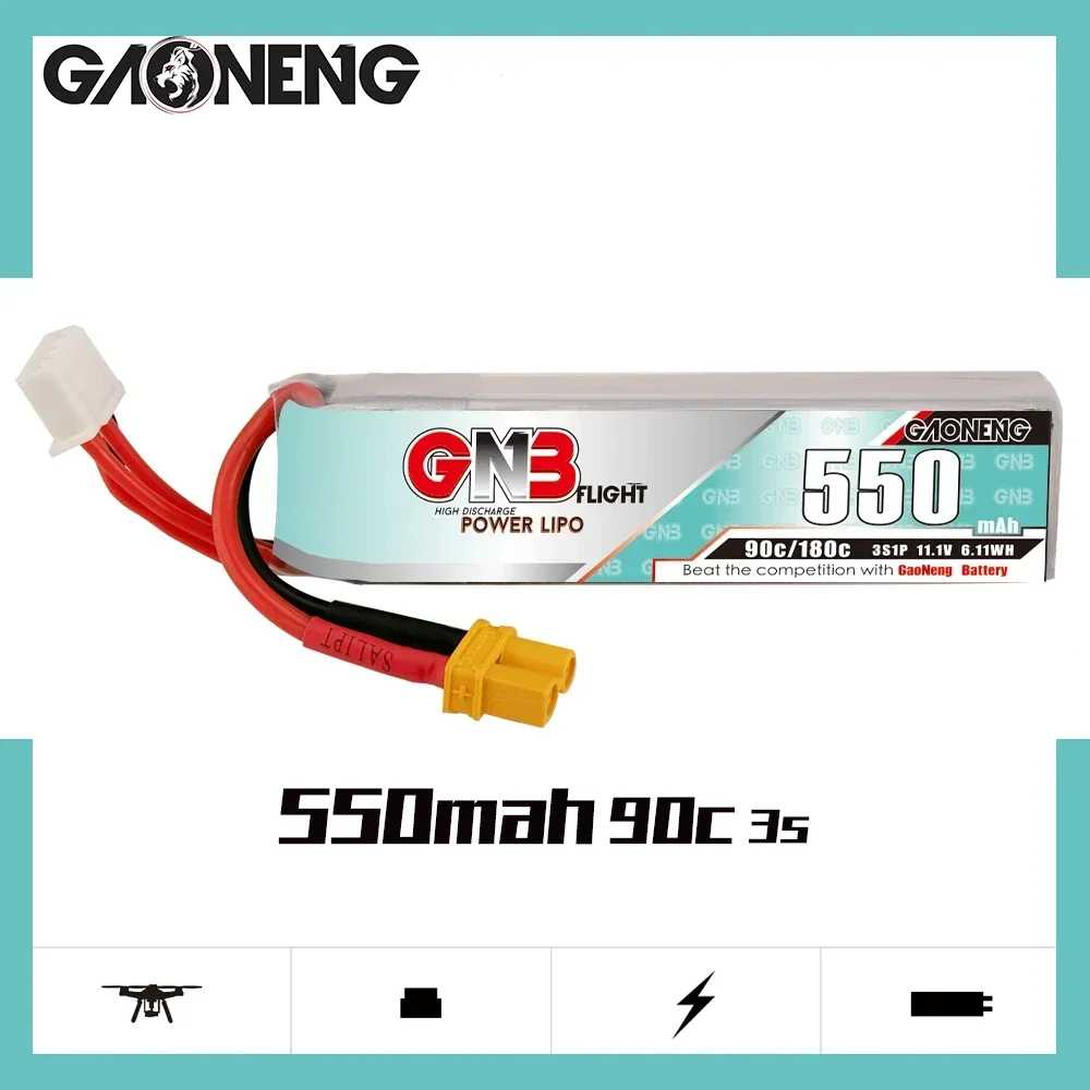 Original GNB 11.1V 550mah 3S 90C LiPo Battery With XT30U-F JST Plug for TINY8X Blade Inductrix FPV QX2 120S Beta75S Drone