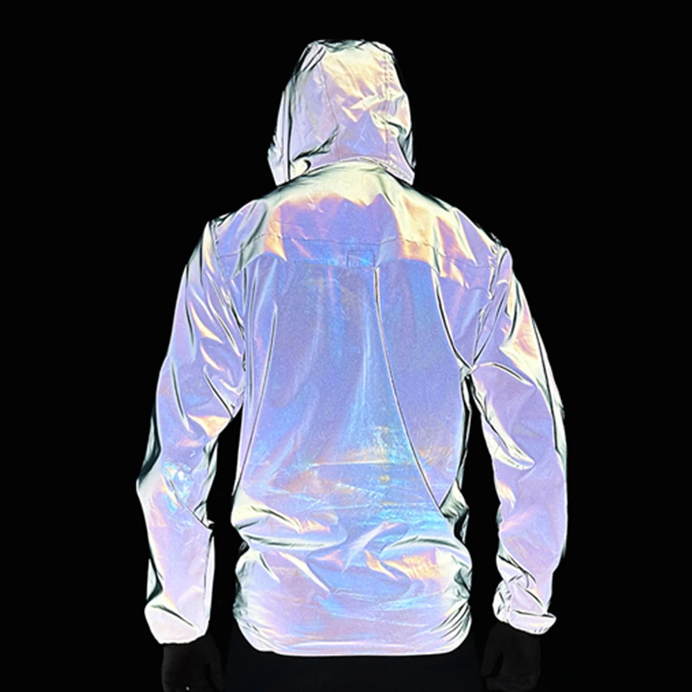 WOSAWE Men Spring Autumn Winter Full Reflective Windbreaker Waterproof Jacket Male Hip Hop Streetwear Night Shiny Hooded Coat