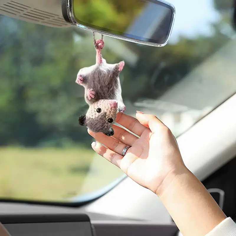 Handmade Knitted Mice Crochet Gifts Acrylic Rearview Mirrors Accessories Car Charm With Vivid Colors For Family Friends