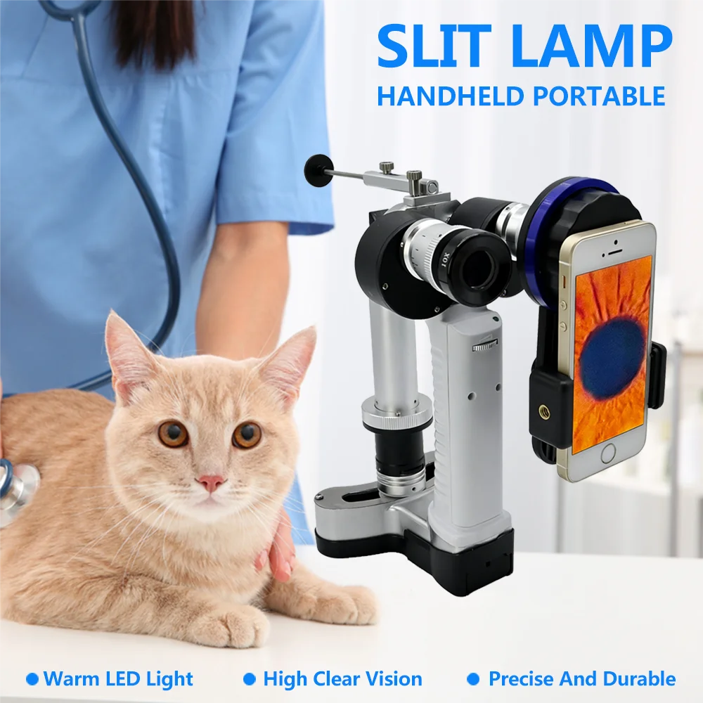 Lámpara con hendidura LED para oftalmología, portátil, para animales, veterinarios, para humanos y veterinarios, con adaptador de cámara para teléfono inteligente y IPhone
