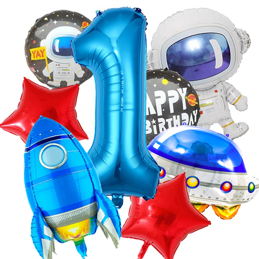 Space Party Astronaut Spaceman Rocket Balloon 32in Blue Number 1-9 Balloon Kid Outer Space Birthday Party Baby Shower Decoration