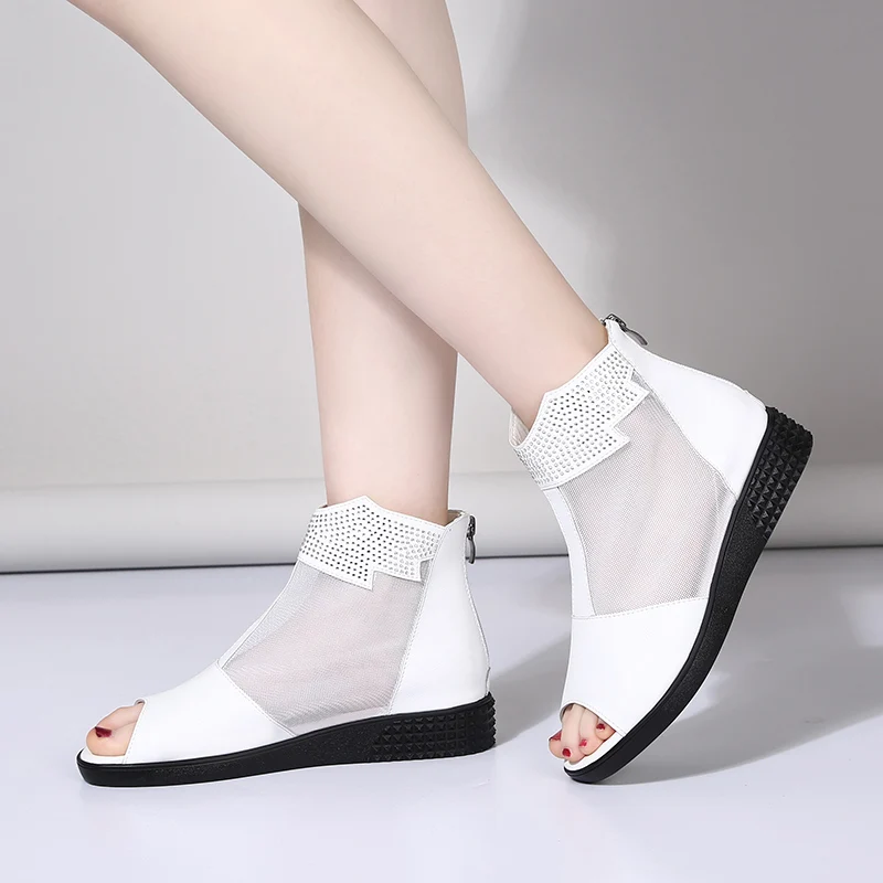 

2025 Spring and Autumn New Fish Mouth Mesh Cool Boots for Women, Low Heel Comfortable Sandals for Women, Flat Botto Non Slip