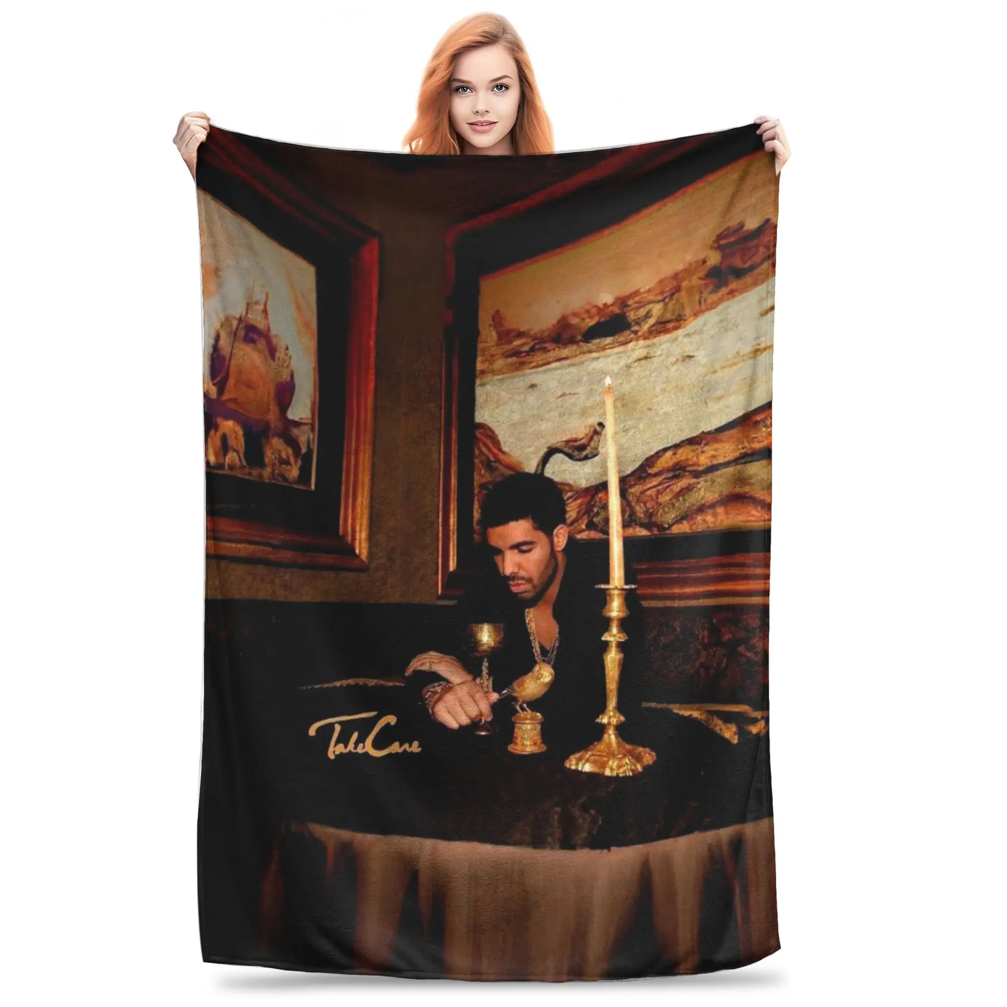 Flannel Throw Blanket Hip Hop Rapper Drake Take Care Album Warm Plush Blankets Soft Bedding for Bed Livingroom Home Travel Couch
