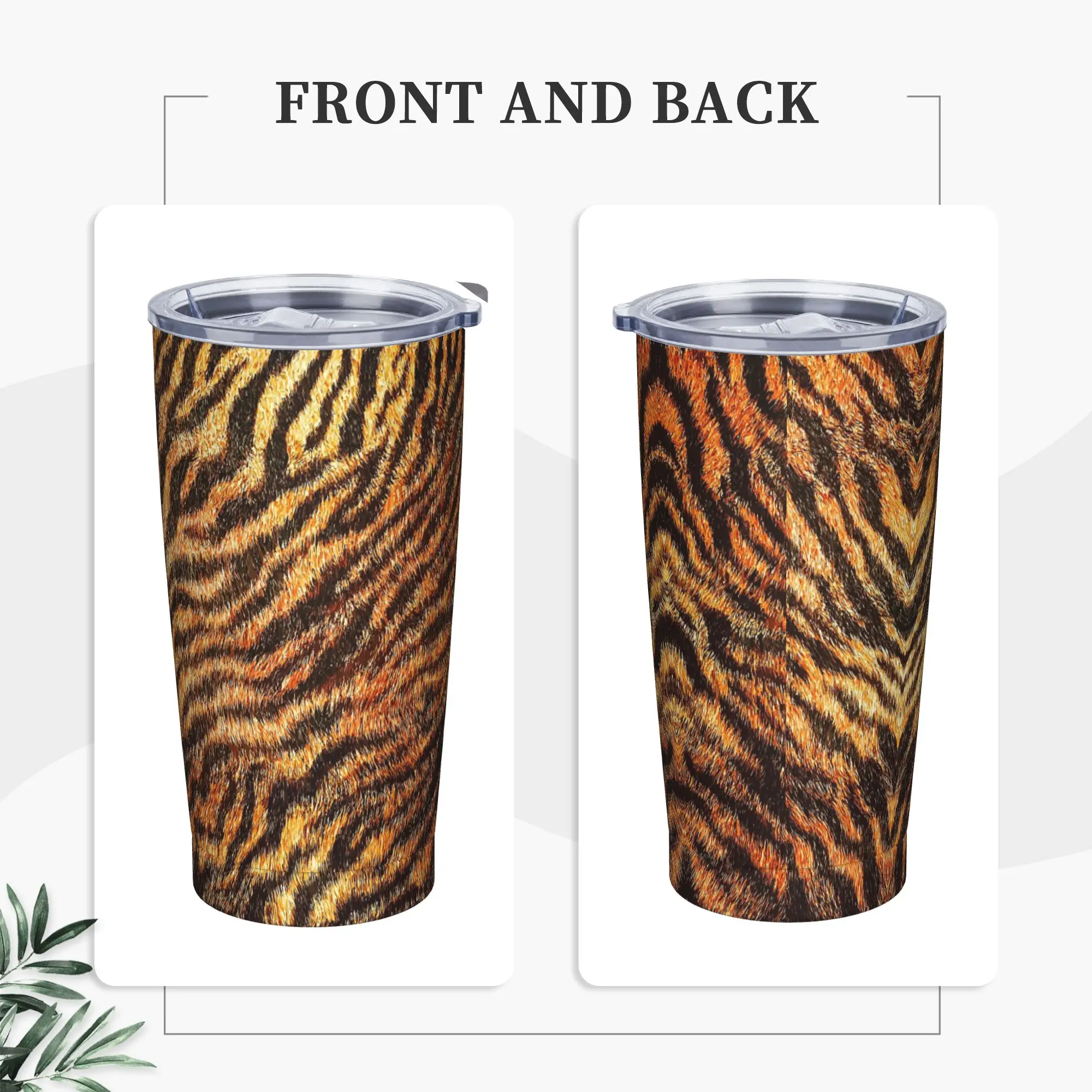 Bengal Tiger Fur Wildlife Print Insulated Tumbler with Lid Animal Leopard Texture Vacuum Coffee Mugs Hot Cold Drinks Cup, 20oz