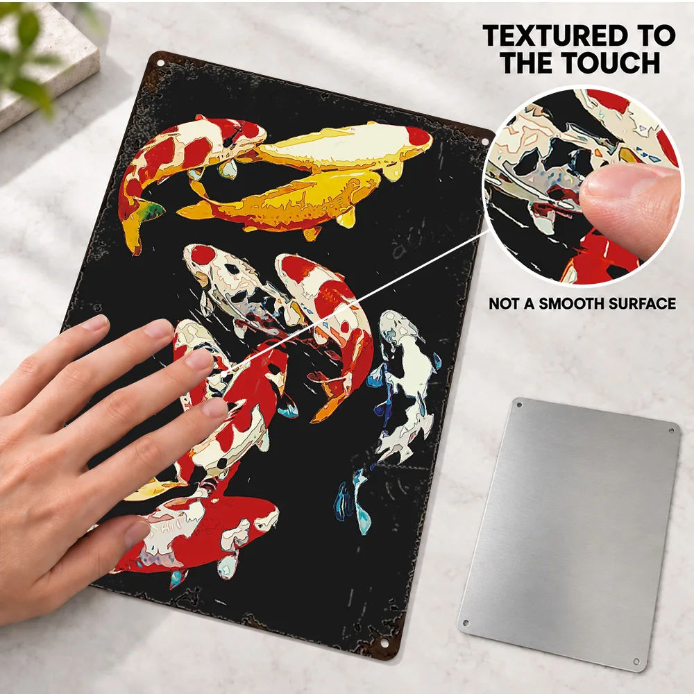Japanese Koi Fish On Black Background Aluminum Poster Modern Naturalist Wall Art For Study Customized Metal Sign Birthday Gift
