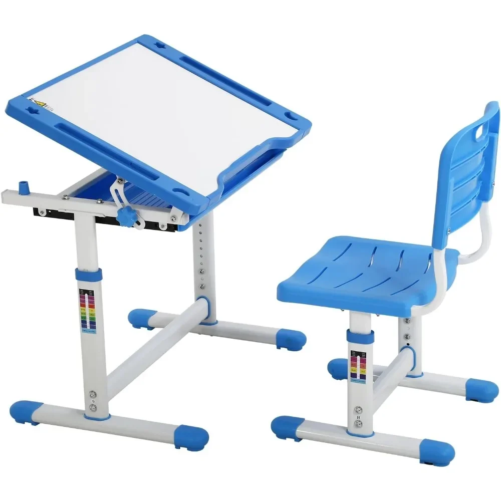 Children's desk and chair set, height adjustable children's learning desk with drawer storage space