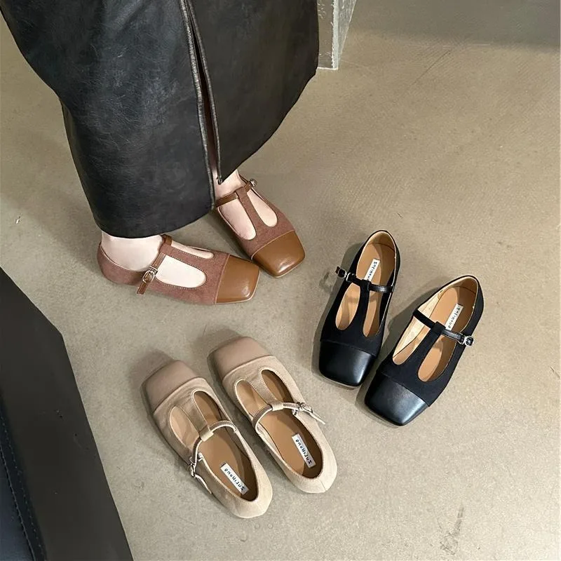 Miękkie buty damskie mieszkania na cały mecz Casual kobiece trampki oksfordzie Modis sukienka z kwadratowymi noskami skóra 2024 wygodna klamra