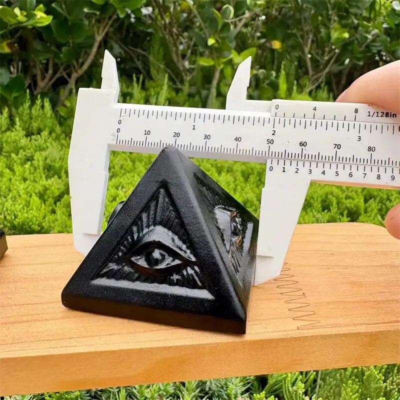 Natural Black Obsidian All-seeing Eye Pyramid Carvings Crafts Healing Feng Shui Home Decoration Stone Statues Gift 1PCS
