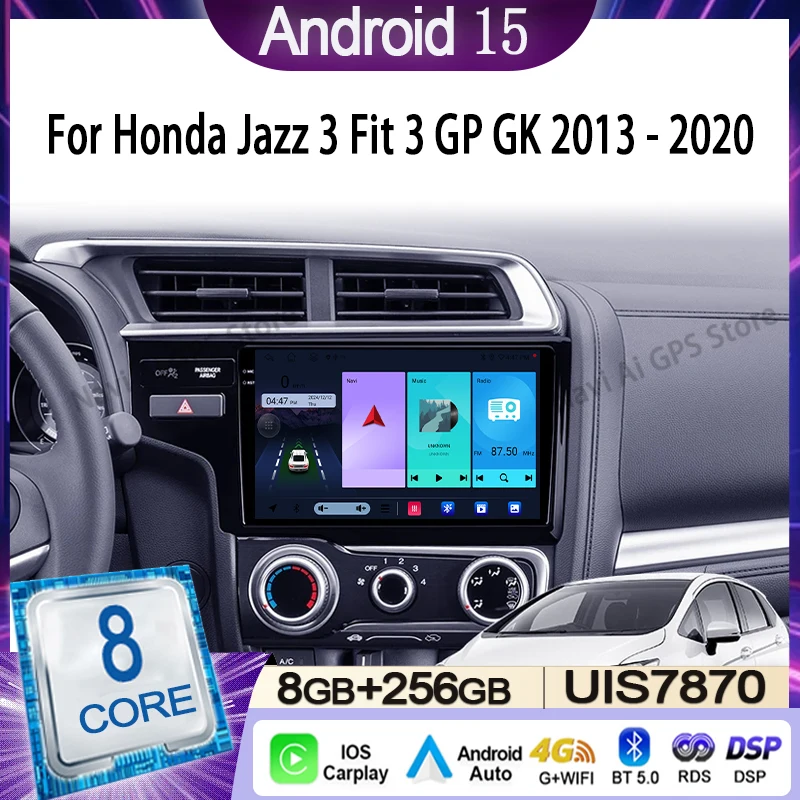 

Car Radio For Honda Jazz 3 2015-2020 Fit 3 GP GK 2013-2020 Multimedia Video Player Navigation Stereo Android 15 Carplay DSP WIFI