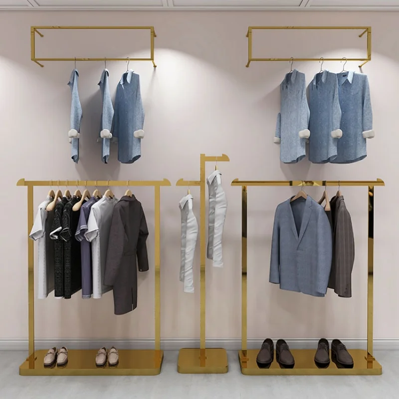 custom，Custom Boutique Gold Women Clothing Store Furniture Clothes Shelving Men Garment Display Rack Stand