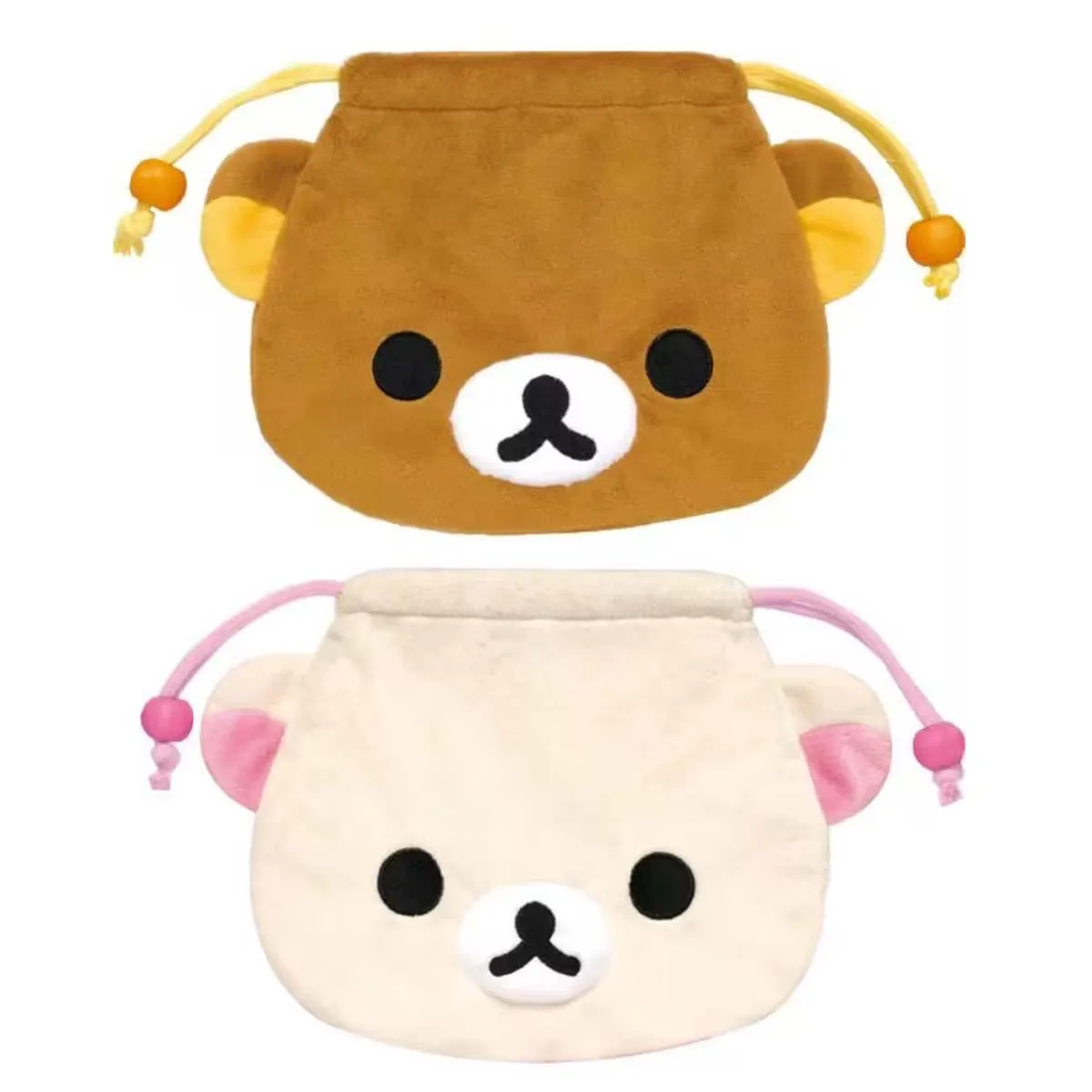 Cute Rilakkuma Korilakkuma Bear Plush Drawstring Bag Pouch Pocket Tote Storage Cartoon Anime Travel Organizer Bags