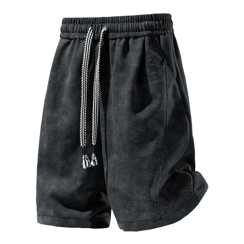 Men Casual Waffle Tie‑Dye Shorts Loose Elastic Waist Drawstring Breathable Streetwear Sports Shorts