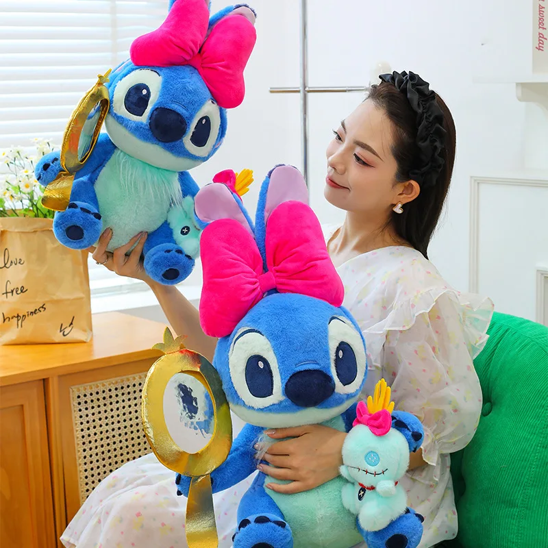 

45cm New Disney Cartoon Plush Stuffed Doll Large Soft Pillow Cute Stitch Couple Halloween Gift Party Decoration Doll