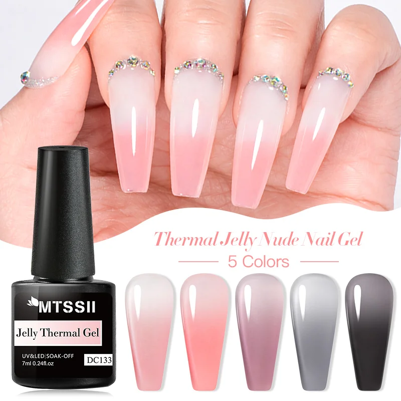 Mtssii 7ml Color Changing Thermal Jelly Nude Gel Nail Polish Clear Pink Colors Semi-permanent Nail Art Varnish Translucent Gel