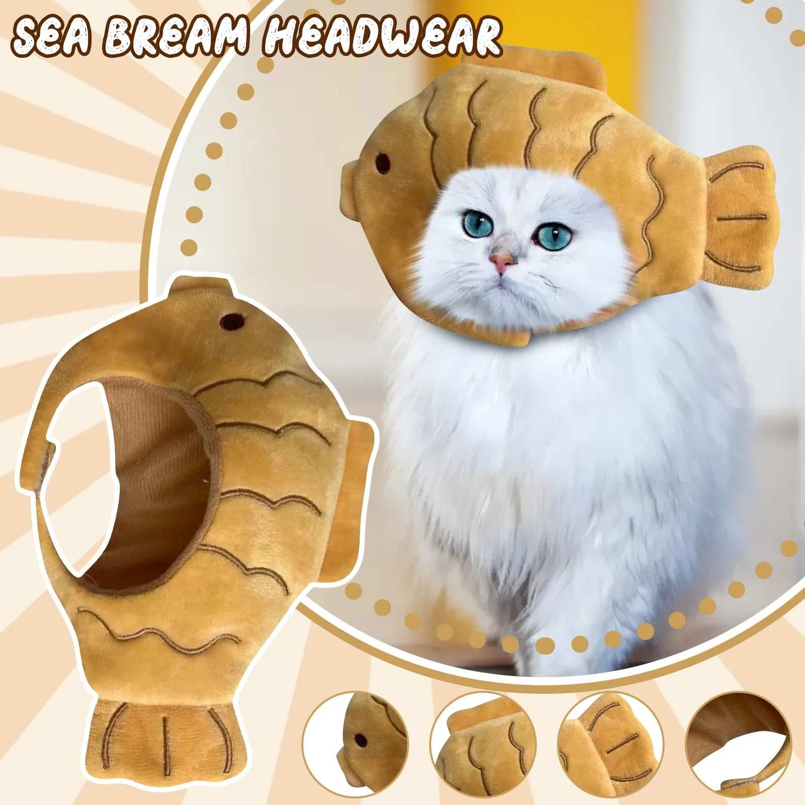 Cartoon Cat Hat Cute Fish Shape Pet Cat Costume Breathable Headdress Hat For Cat Pet Cat Headgear Pet Plush Fun Hat Toy For Cat