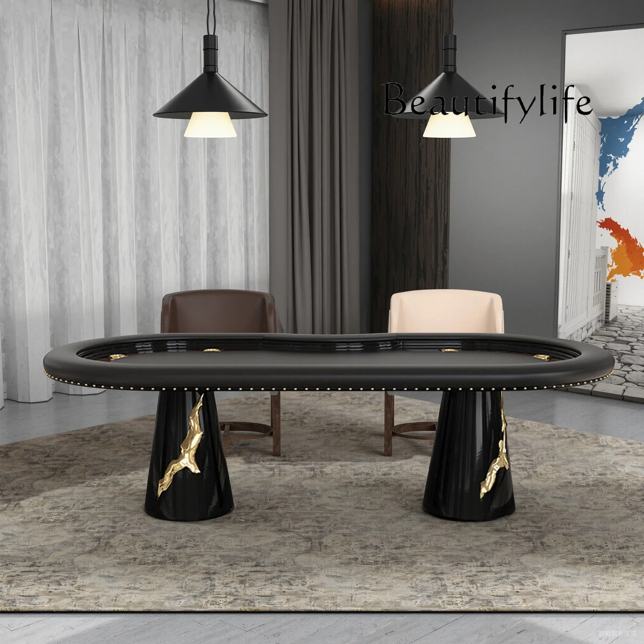 H Solid Wood Poker Table Designer High-end Club Indoor Oval Chess Table