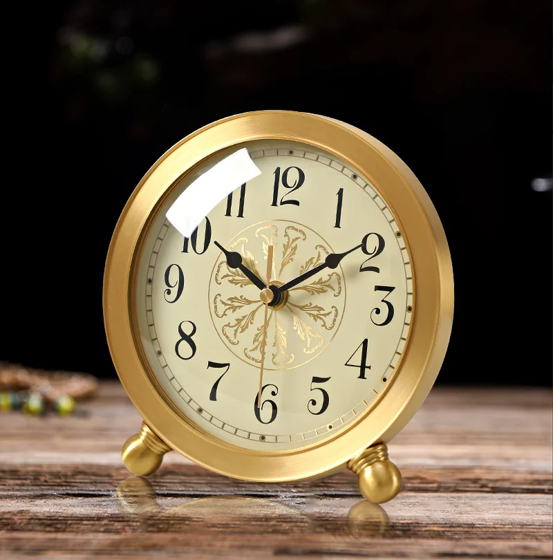 

Brass Table Clock Home Desktop Small Table Clock and Clock Ornaments American Sitting Clock Creative Mute Quartz Clock