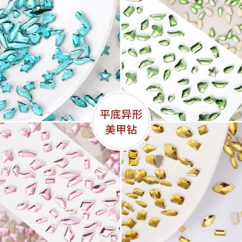 light colour Mix Shape Boutique Flat bottom nail art rhinestones Glass crystal 3D nail decoration Multiple shapes wholesale