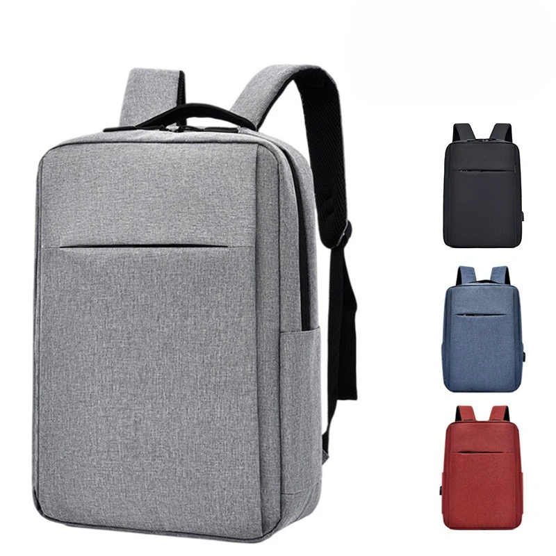 Commuter Simple USB Charging Backpack Solid Color Business Laptop Bag Men