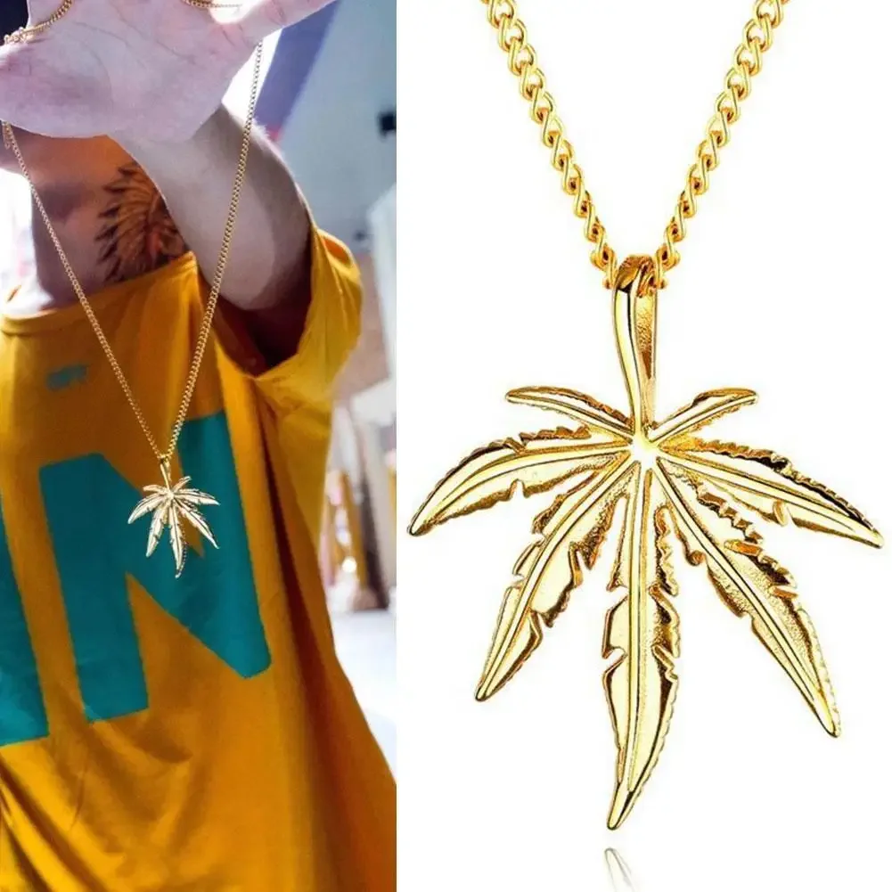 Hot Fashion Unisex Necklace  New Flash Maple Leaf Double Layer Necklace Clavicle Pendant Chain Gift Hip Hop Jewelry Accessories