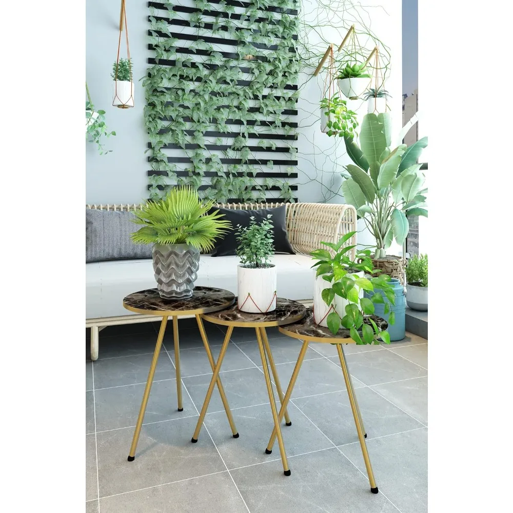 طاولات قهوة مستديرة مكونة من 3 قطع - طاولات جانبية مدمجة قابلة للتكديس للمساحات الصغيرة، مثالية لغرف المعيشة وغرف النوم والليل #6