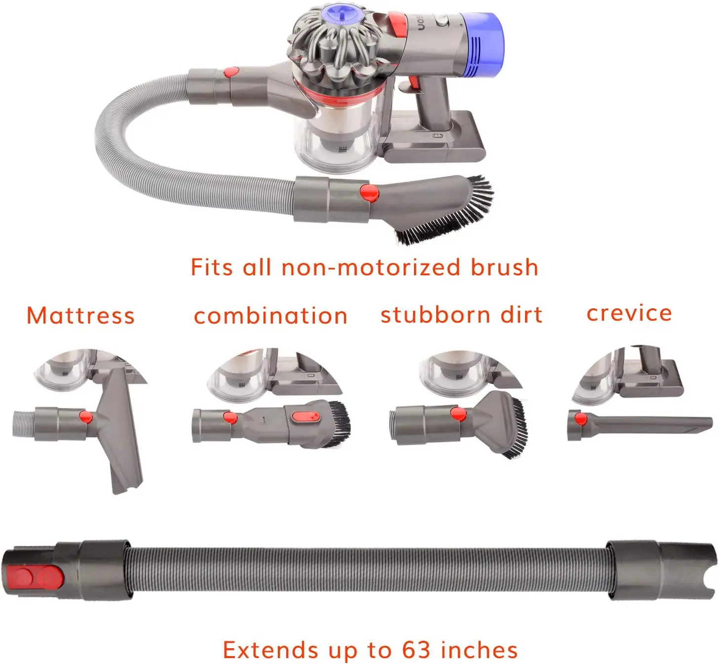 Cabeça plana do bocal de sucção para Dyson V7 V8 V10 V11 V12 V15 Aspirador de pó Escova de colchão Escova redonda Escova macia