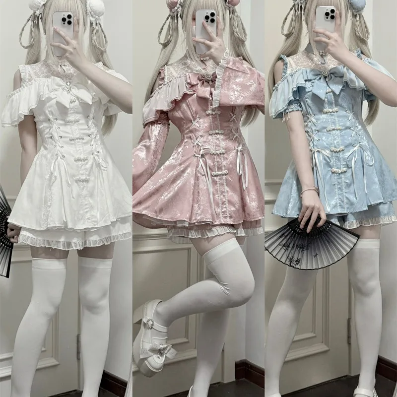 Design unico giapponese tinta unita Lolita Mine Series abiti in pizzo abiti set di abiti estivi in stile cinese prodotto in serie femminile