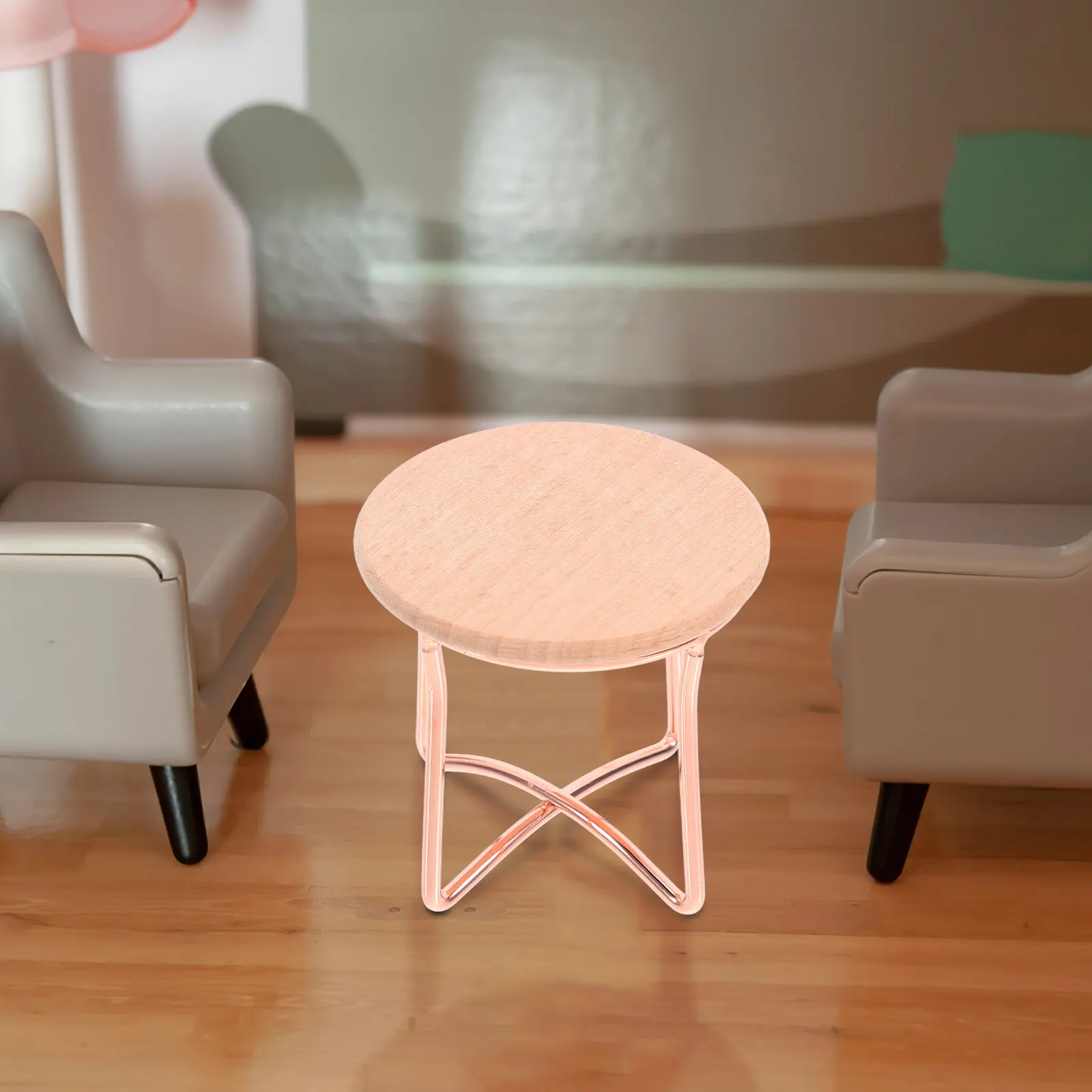 Wooden Metal Mini End Table for Dollhouse Miniature House Decoration Stylish Lifelike Tiny Side Table Miniature Furniture