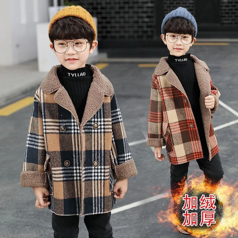 

Cotton thickened boy's woolen coat 2025 spring new children's clothing large children's woolen coat children's trench coat