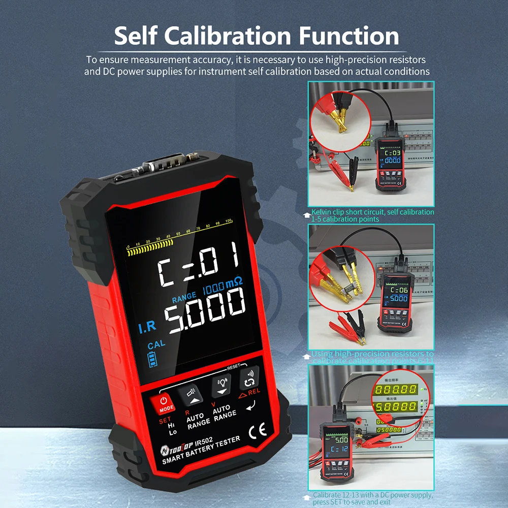 Batteries Tool IR502 ±120V 500Ω Battery Internal Resistance Tester 4-Wire Kelvin Test Lead-acid Lithium Nickel-cadmium