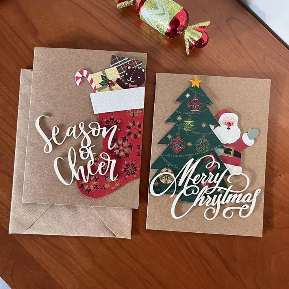 

Party Supplies Kraft Paper Christmas Cards Foldable Vintage Greeting Card Postcard with Envelope Invitations Card Xmas