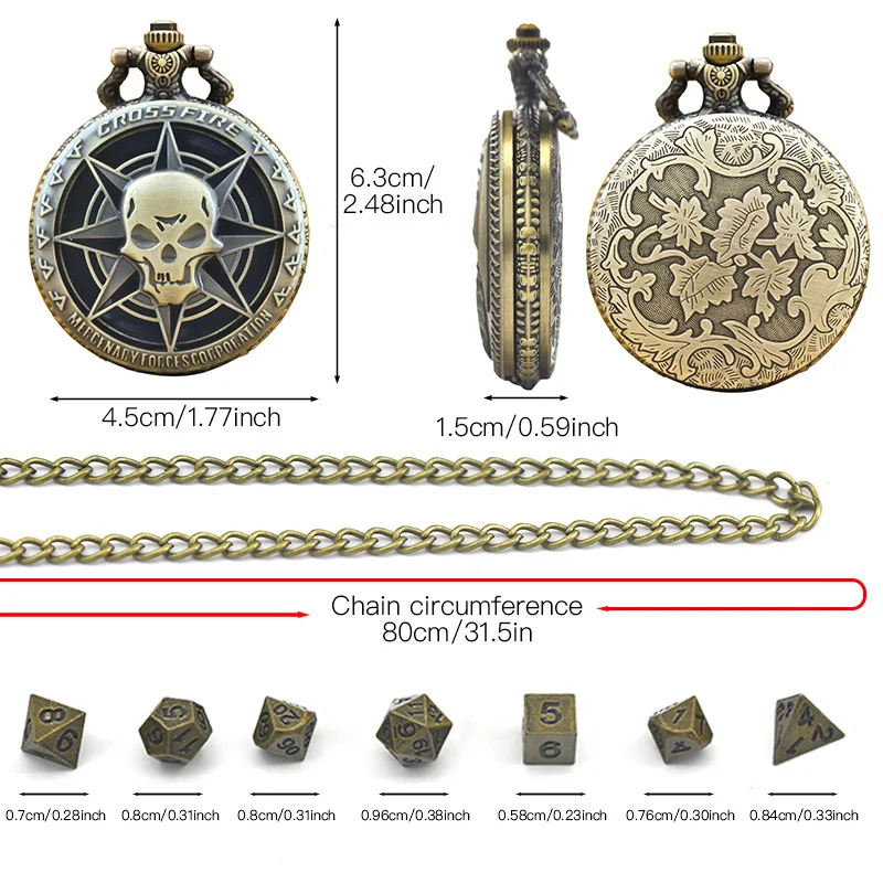 Vintage Dice Skull Pocket Watch Box Pendant Necklace Board Game Accessories Men's and Women's Fashion Accessories Gifts - Image 6