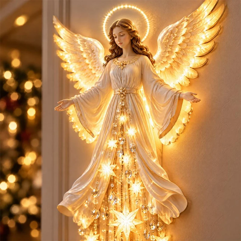 Angel Blessing Wall Light Cascading Glowing Star Christmas Wall Lamp LED Starfall Effect Angel For Home Christmas Decorations