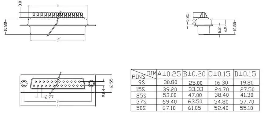 2 Stück DB9 Lötanschluss, vergoldet, 232 Serieller Port-Stecker, männlich/weiblich, DB15/25/37 COM – Detail 1
