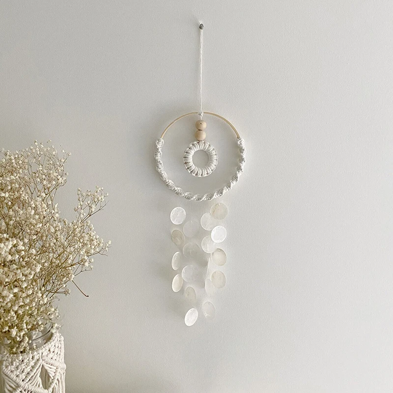 Macrame Hand-woven Shell Windbell Baby Bed  Wind Chime Pendant  Cotton Cord Handmade Wall Children\'s Room Decoration Car Gift