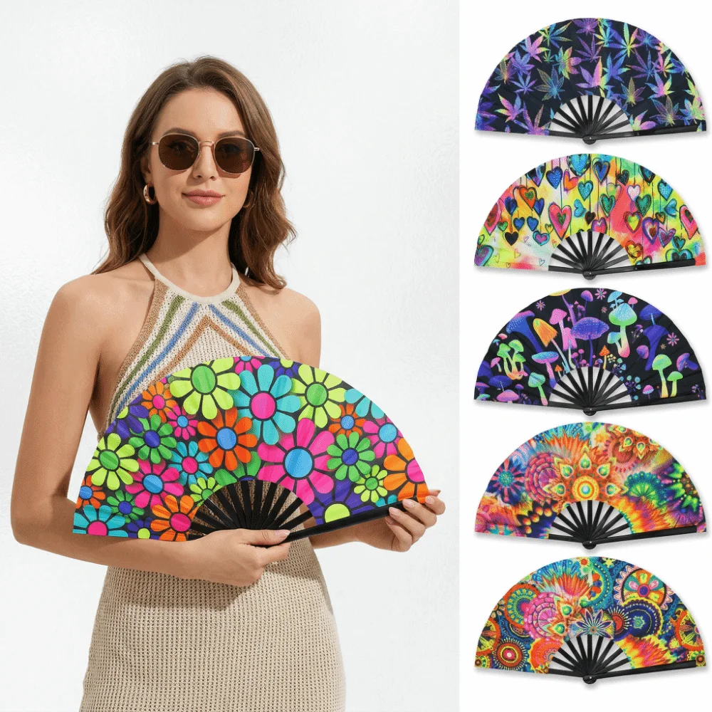 Decoration 23 Cm Kung Fu Fan Large Gradient Colorful Folding Hand Fan Personality Foldable Hand Rave Fan Music