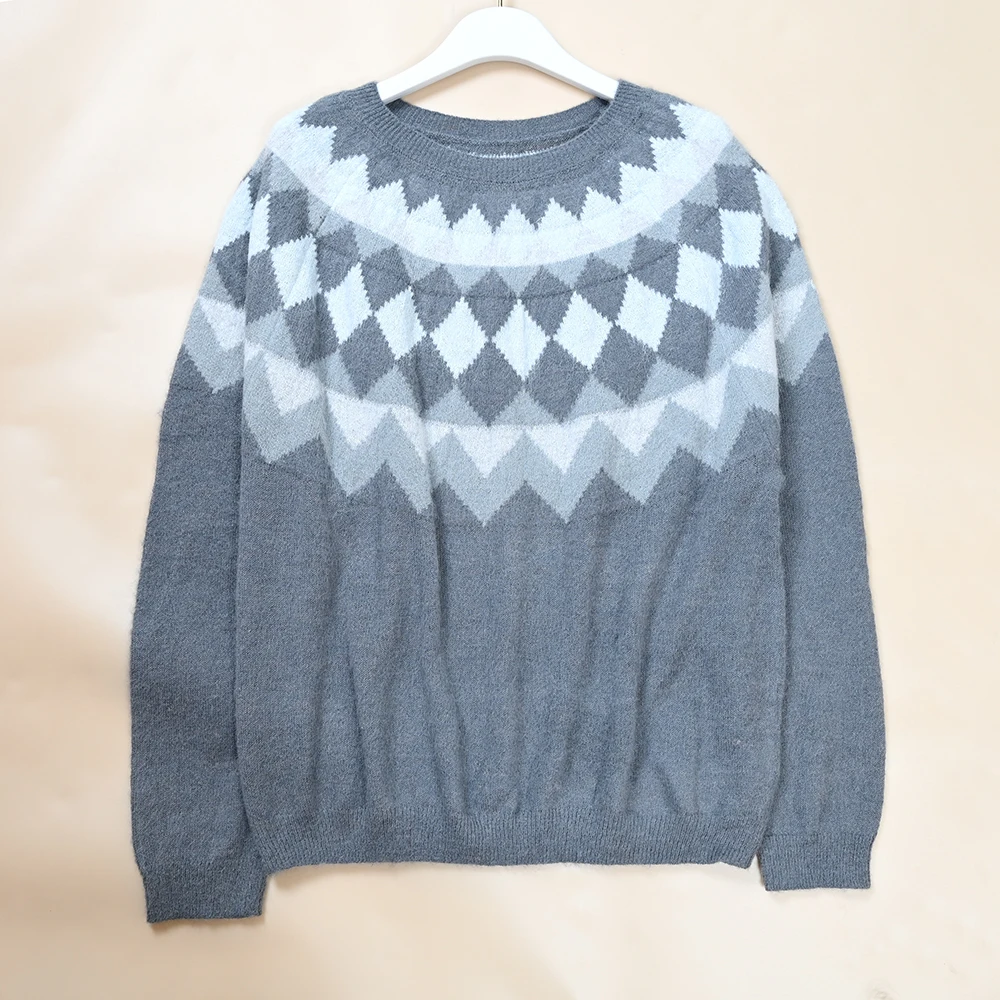 

Spring New Women's round Neck Knitted Sweater Casual Shoulder Sleeve Insertion Embroidery Loose Fit Fashion European Style