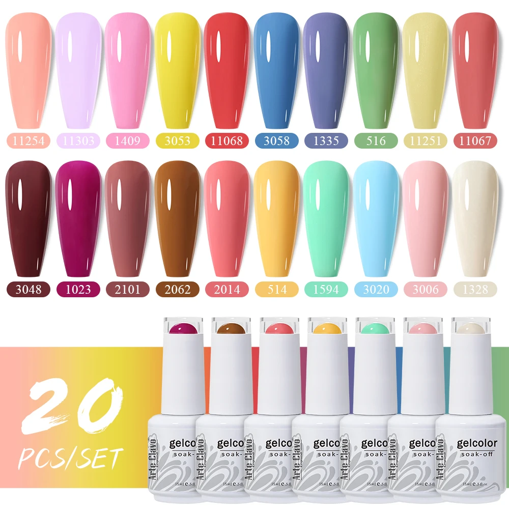 

Arte Clavo 20Pcs/set 411 Colors 15ML Nail Gel Polish Set Nail Supplies Semi Permanent For Nails Art Manicure UV Varnish Kit