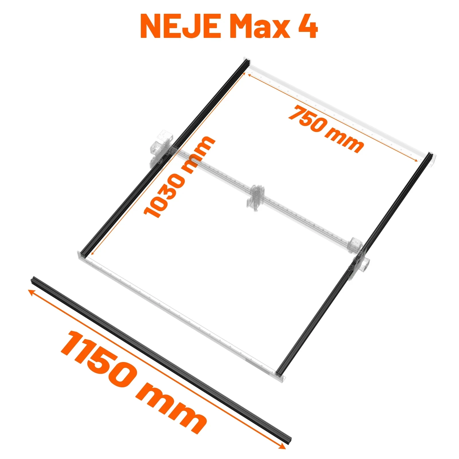 Trilho de alumínio preto do perfil de neje 1150mm para neje 3 max, neje 3 pro, neje 2s max a40640/n40630 ferramenta de extensão do y-eixo do gravador do laser