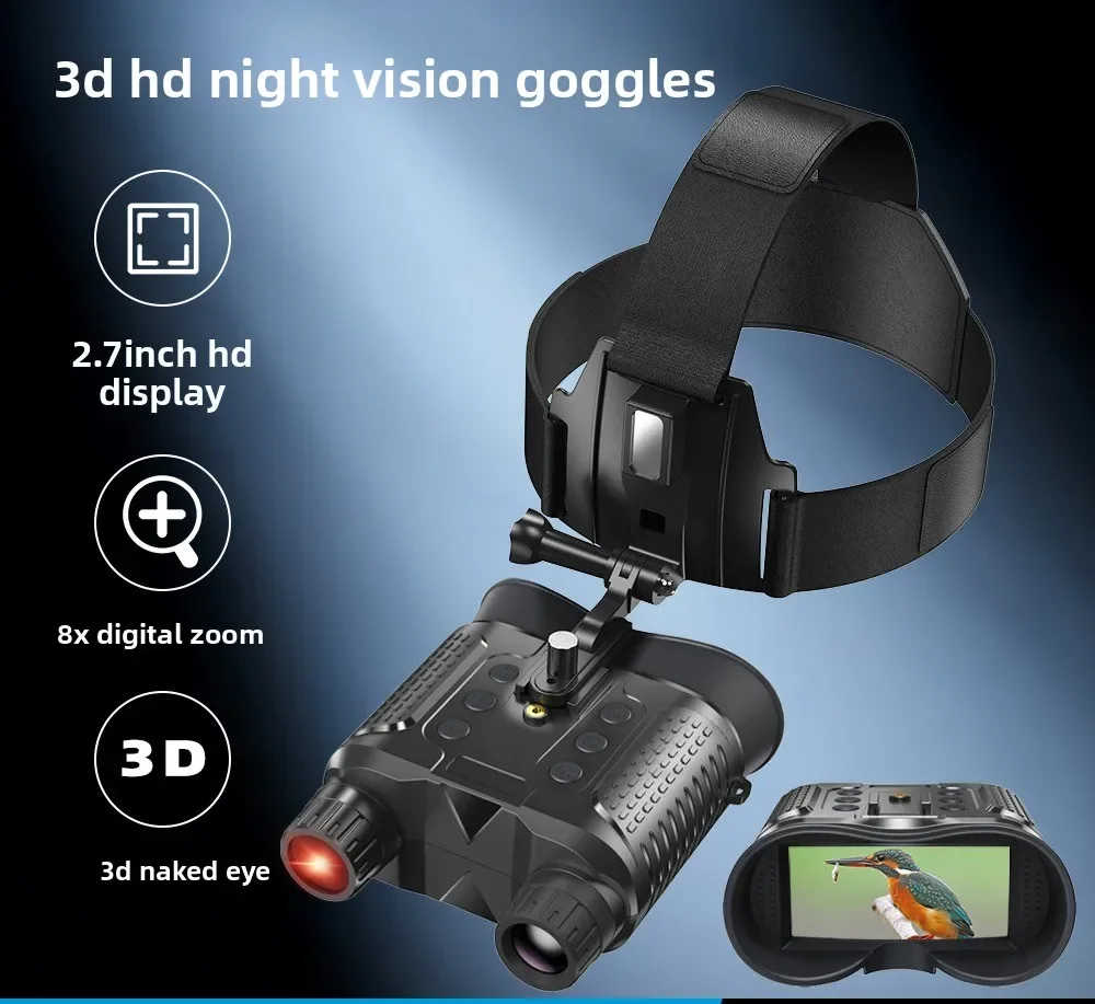 Double tube infrared digital high definition large screen night all black photo video helmet night vision device