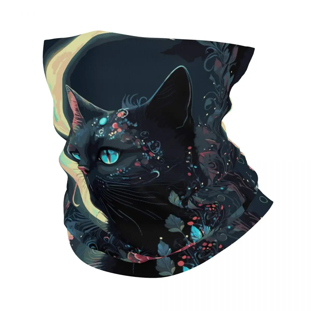 Black Cat Moon Thin Bandana Neck Gaiter Wrap Scarf Headband Neck Cover