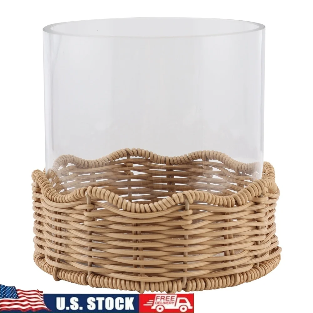 

Зубчатый тканый стеклянный подсвечник с ураганом в деревенском стиле, элегантный домашний декор, подходит для 3-дюймовой свечи-стойки, уникальный дизайн, 6,7 дюйма