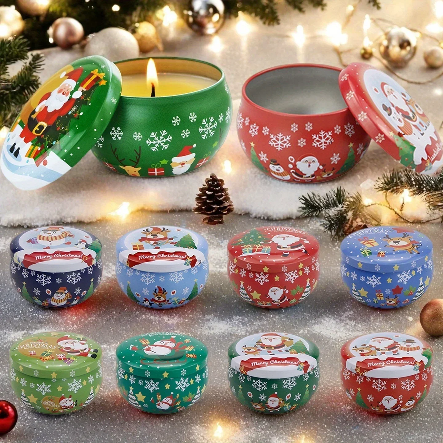 Frascos de lata de vela perfumados vacíos de hojalata de 2,5 oz, 8 Uds., estuche de almacenamiento reutilizable para almacenamiento en seco de especias, regalos navideños